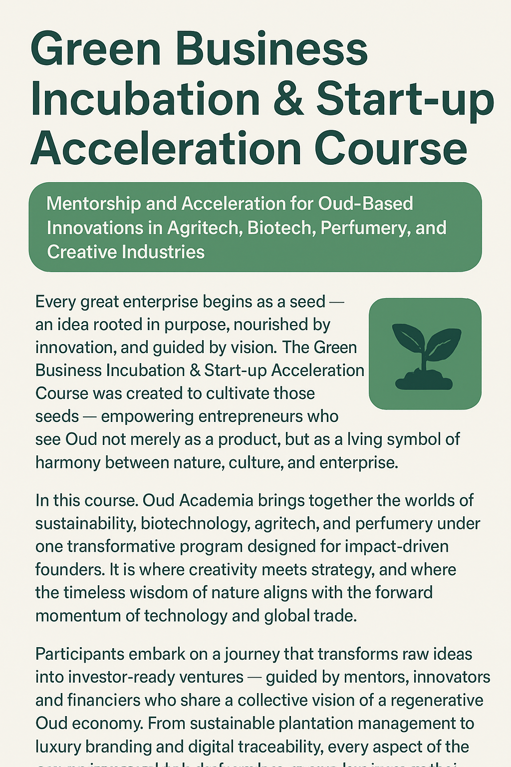 Green Business Incubation & Start-up Acceleration